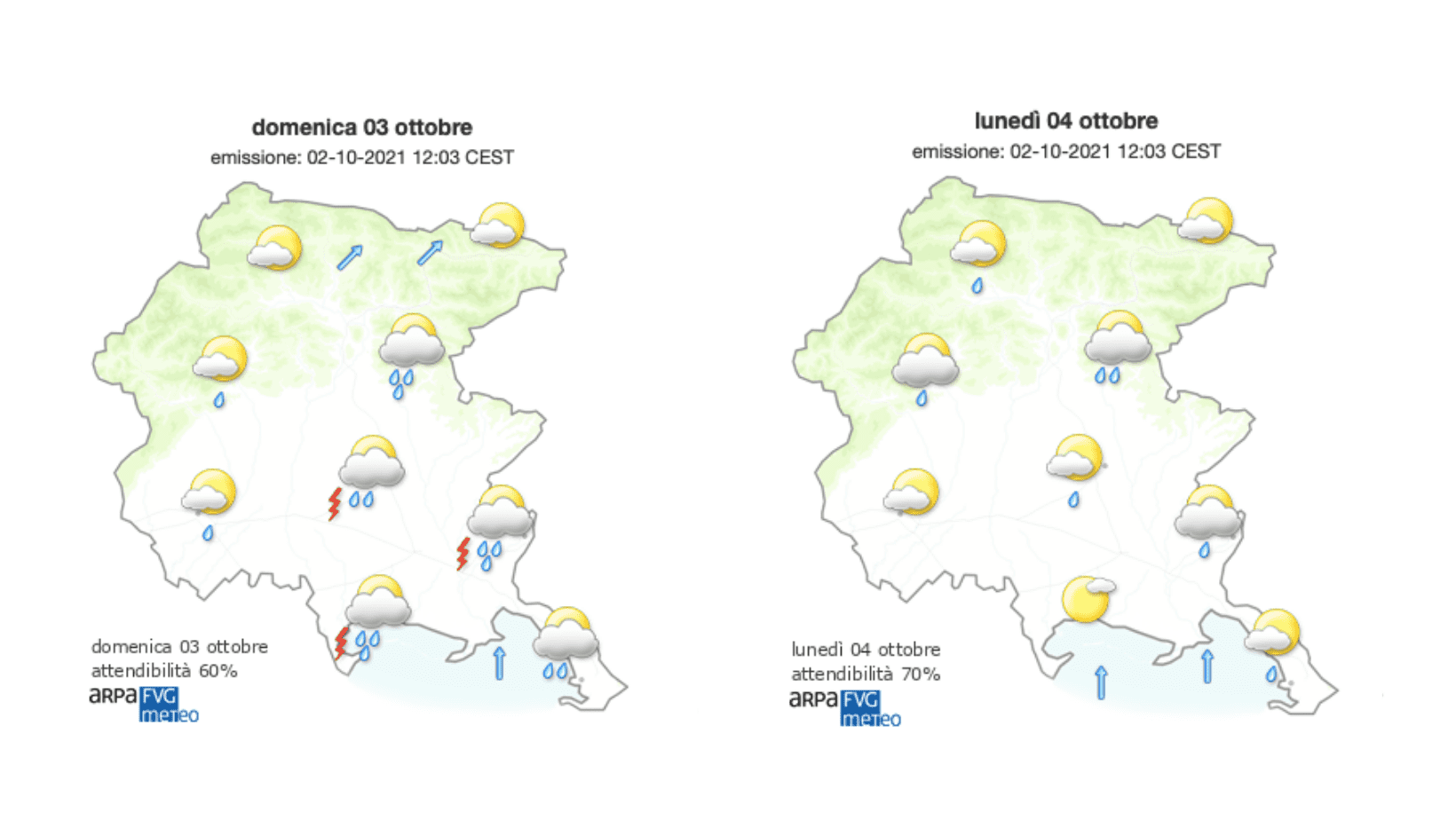 Immagine per Meteo, domenica di pioggia sul Goriziano con vento sulla costa